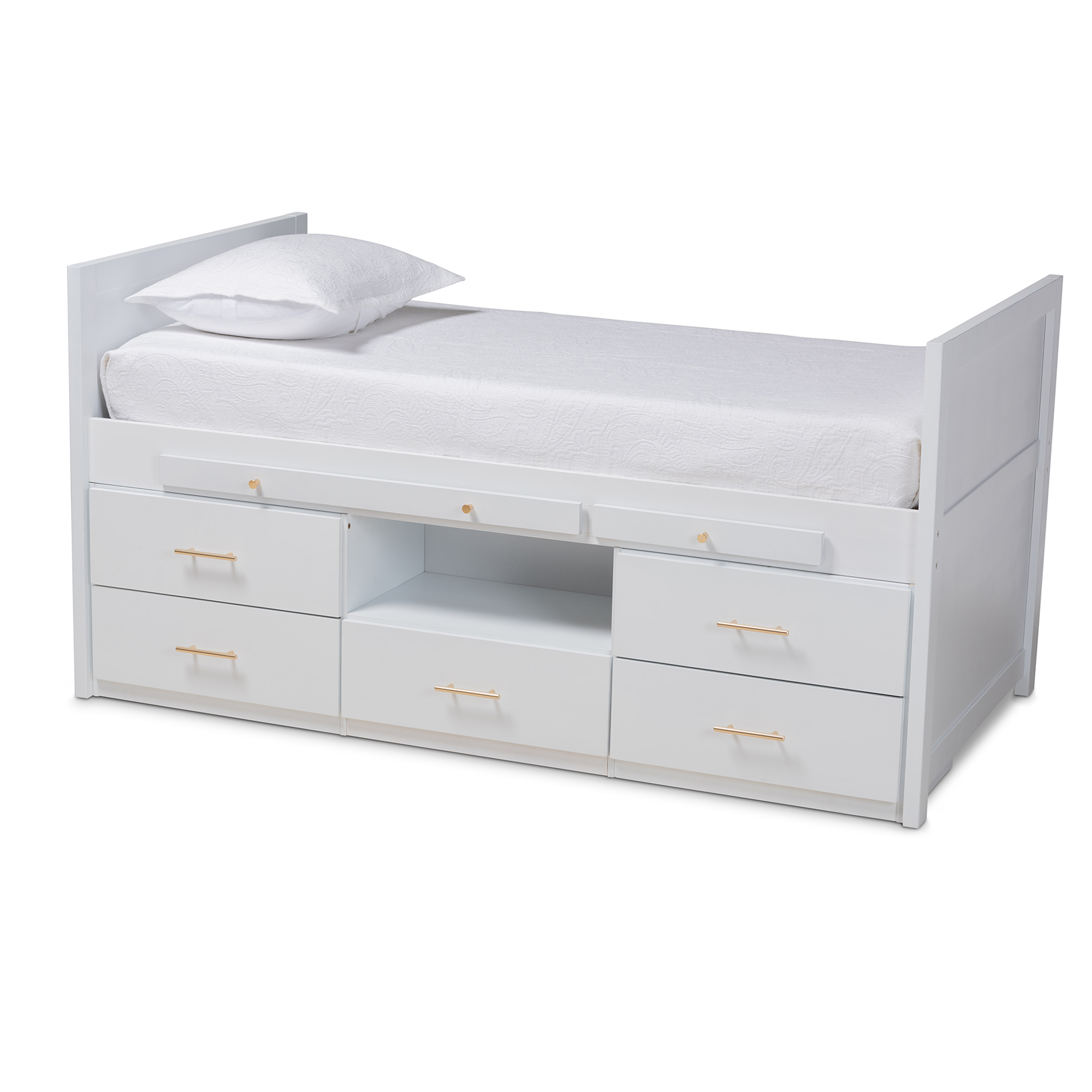 White twin store bed with drawers